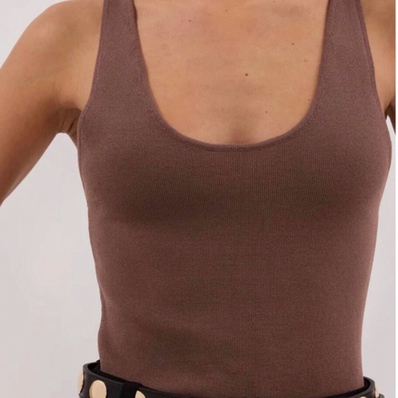DISSH Ribbed Scoop Tank Top in Mocha Brown - Picture 2 of 6